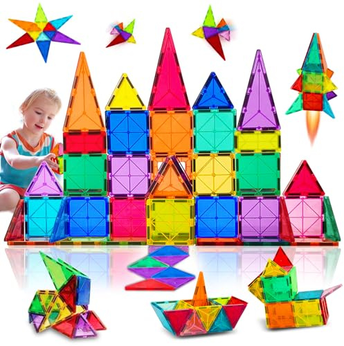 AUOLTE Magnetic Tiles Toys Ages 3-8 Boys Girls Gift Kids Magnetic Building Blocks Set Toys for Toddlers Creativity Gifts for 3 4 5 6 7 8+ Year Old Girls Boys Christmas Birthday-34pcs