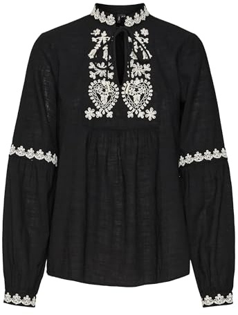 VERO MODA Chemisier VMRITAH pour Femme, Noir/Détails : brodée de Bouleau, L