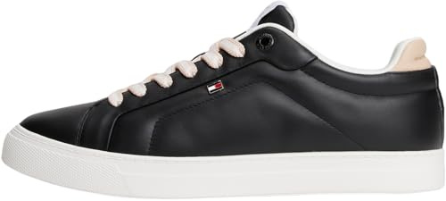 Tommy Hilfiger Donna Sneakers con Suola Preformata Icon Court in Pelle, Nero (Black), 38