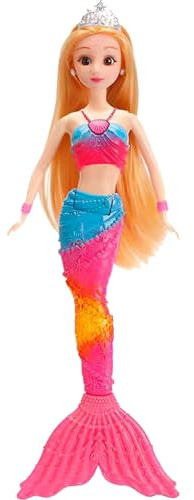 Cemirk Meerjungfrauen-Puppe mit beleuchtetem Schwanz, 35 cm, Meerjungfrau-Spielzeug mit Zubehör, 3D-echten Augen, flexiblen Gelenken, Puppen für Mädchen ab 3 Jahren