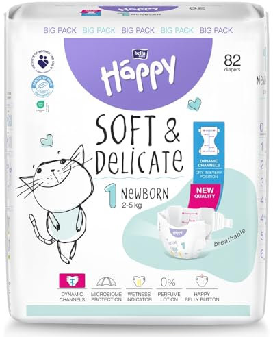 bella baby Happy Windeln Größe 1 Newborn 2-5kg 82 Stück, DERMATEST & OEKO TEX Siegel, Babywindeln Einweg