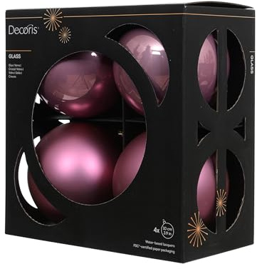 Kaemingk Weihnachtskugeln Glas 10cm 4 Stück - matt & glänzend - Große Christbaumkugeln Weihnachtsbaumkugeln für Weihnachten - Christbaumschmuck & Weihnachtsbaumschmuck - Vintagerosa