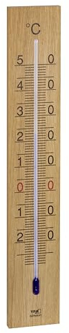 TFA Dostmann Analoges Innen Außen Thermometer aus Eichenholz, 12.1059.01, 27,40 cm groß, Gartenthermometer, Thermometer für Haus und Zimmer, zum Hängen, gut ablesbare Skala, braun