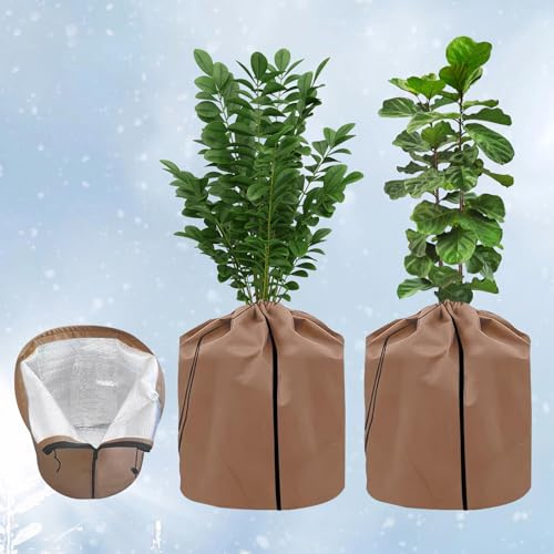 BOYIFEIJIE 2 protectores térmicos para macetas, 45 x 50 cm, protección invernal para plantas en macetas con cordón y cremallera, protección contra heladas para adelfas, olivos y arbustos, transpirable
