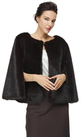 BEAUTELICATE Women Faux Fur Cape Coat with Slit Sleeve Winter Wedding Shawl Wrap Luxury Warm Cloak Capelet Bridal Bridesmaids Bolero Brown
