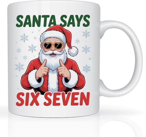 Star Online Personalised Funny Christmas Mug Santa Says 6 7 Meme Gift, 11oz Ceramic Coffee Cup, Humorous Xmas Presents for Kids, Teens & Adults (Santa Design)