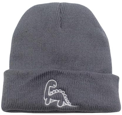 Générique Bonnet en Laine Mérinos pour Enfants - Dinosaure Doublure Chaude en Polaire, Bonnet Thermique d'automne Et d'hiver pour Garçons Et Filles, Tricoté, Unisexe Gris Taille Unique