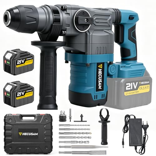 Martillo de Demolición SDS-Plus 8J con Motor Sin Escobillas, Martillo Percutor con 2 Baterías 4.0Ah y Cargador, Control de Vibración y Embrague de Seguridad, Cinceles y Brocas, Caja de Almacenamiento