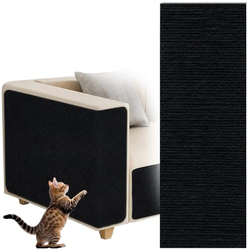 Tapis Griffoir pour Chat Auto-adhésif, dellyy Tapis à Gratter Autocollant pour Chat, Climbing Cat Scratcher, DIY Trimmable Chats Grattoir, Protège Les Tapis et Canapés (Noir, 40×100cm)