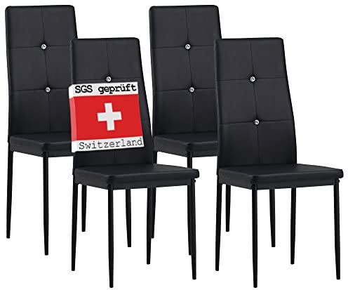 Albatros Esszimmerstühle 4er Set Diamond, Schwarz - Edler Diamant-Look, Kunstleder-Bezug, bequemer Polsterstuhl - Moderner Küchenstuhl, Stuhl Esszimmer oder Esstisch Stuhl