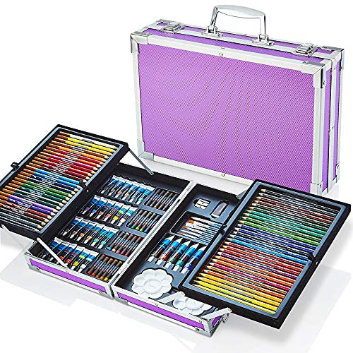 Artworx Multi Media Art Set - 125 Piece Aluminium Case With Paints, Colour Pencils & Oil Pastels - Mixed Supplies Kit