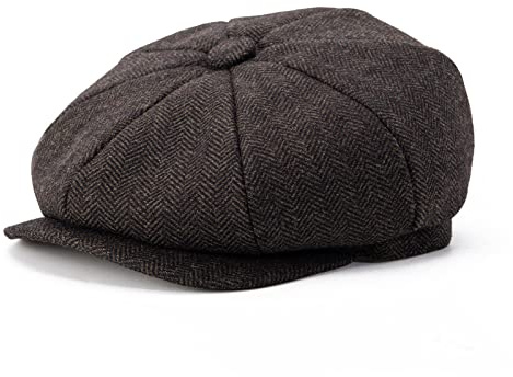 BOTVELA Men's 8 Panel Wool Blend Newsboy Flat Cap Herringbone Tweed Hat (Coffee, 7 7/8)