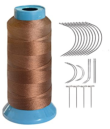 Overlockgarn 1200 yards sytråd 12 stycken 9 cm C nålar/böjt hår nålar för sömnad (brun)