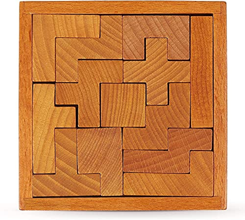 Rompecabezas Madera Pentominó 3D con 18 Piezas Geométricas - Puzzle Madera Adultos y Niños, Juego Lógica Madera para Pensamiento Espacial, Motricidad Fina y Resolución de Problemas, 12x12x1,5 cm