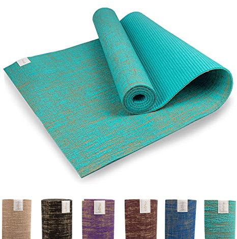 Myga RY1332 - Jute Yoga Mat - High Performance Vegan Floor Exercise Mat - Eco Friendly Biodegradable Yoga Mat with PVC Backing - 5mm Thickness - Aqua