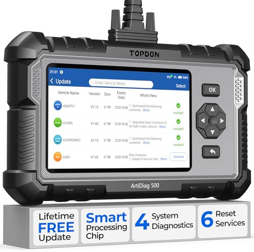 TOPDON OBD2 Diagnosegerät ArtiDiag500, Diagnosegerät Auto für Motor/Getriebe/ABS/SRS, Öl-Reset, Lenkwinkelsensor-Reset, Drosselklappenanpassung, Free Software-Upgrade, Android 7.0, Kabelgebunden