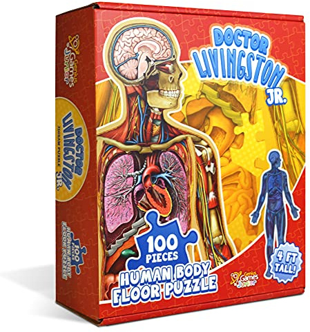 Human Anatomy Kids Floor Puzzle - Dr Livingston Jr's 100-Piece Full Body Jigsaw Puzzle - 4 FT Medically Accurate Floor Puzzles for Kids Ages 6-8, 4-8, 8-10 - Educational Toys for Children, Toddlers