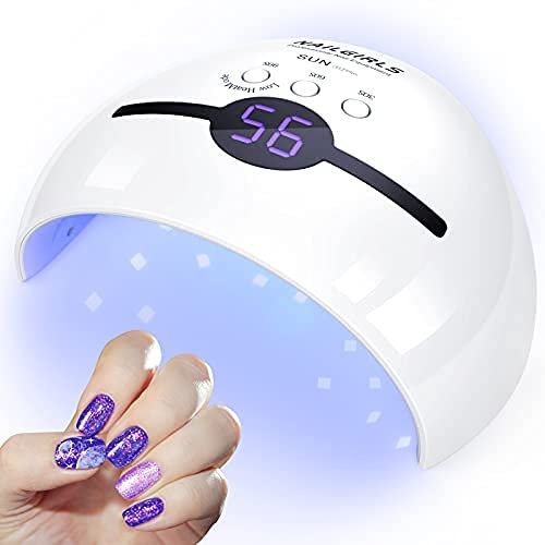 Lampade UV Per Unghie,NAILGIRLS 48W Portatile Lampada per Unghie Asciuga Smalto Fornetto Unghie per Manicure Pedicure,Sensore Di Avvio Automatico Lampada Unghie LED UV,3 Modalità Timer,Display LCD