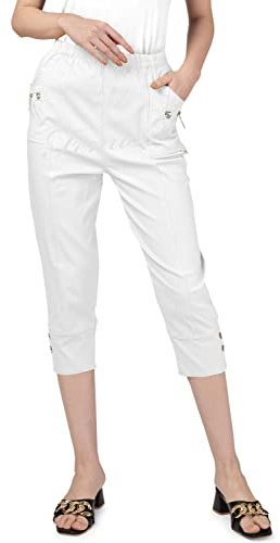 femiss Pantacourt court pour femme - Short court 3/4 extensible doux et élastique à enfiler - Pantalon d'été 3/4 grande taille