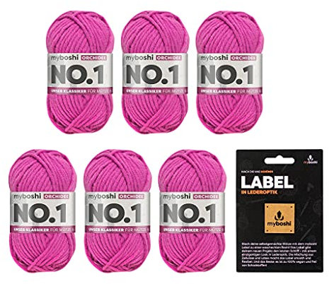 myboshi No.1 Wolle zum Häkeln und Stricken, Schnellstrickgarn, inkl. Label, Strickwolle, Häkelwolle, mulesing-frei, Ll. 55m /50g, 30% Wolle (Merinowolle) Rosa (Orchidee), 6 Knäuel