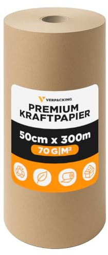 verpacking papier kraft 70 g/m2 en rouleau 50 cm x 300 m brun [taille au choix] papier d'emballage pour envelopper emballer cadeaux loisirs déménagement calage
