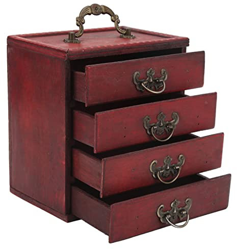 Buachois Portagioielli in Legno, Custodia per Gioielli a 4 Livelli con 4 Cassetti Rimovibili,Organizer per Gioielli retrò di Grande capacità, Scatola Portaoggetti Antica per Donne