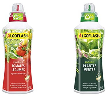 ALGOFLASH Engrais Tomates et Légumes, Bouchon Doseur Inclus, 750 ml, ALIPOT750N & Engrais Plantes Vertes, Bouchon Doseur Inclus, 750 ml, ALIPAV750N