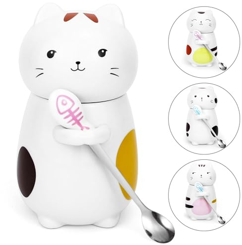 Disoza Kattmugg Med Lock Kattmugg 3d Kaffemugg 400 Ml Kattdekorationsgåva Keramisk Tekopp Med Sked Te Kaffe Julmugg Födelsedagspresent För Kvinnor Flickvän Män Bror Pojkvän