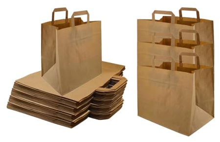 Pappersbärväska, presentpåsar, kraftpappersbärkasse 32 + 16 x 27 cm brun – 250 stycken