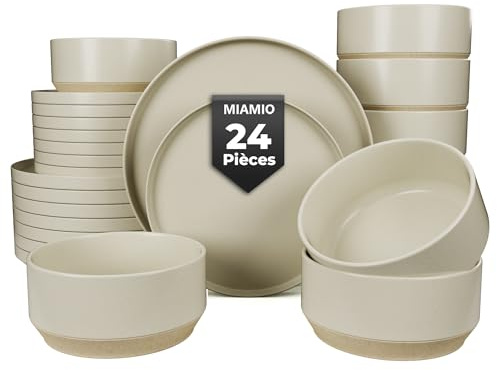 MIAMIO - Set di stoviglie per 8 persone/Set di stoviglie in pietra da 24 pezzi in beige/Lavastoviglie e microonde - Collezione Sierra (chiaro, (24x))