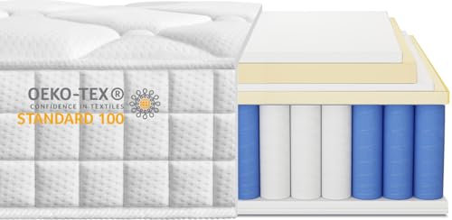 Tedrills Matratze 140x200 | 7-Zonen Federkernmatratze | Taschenfederkernmatratze Höhe 22cm | Orthopädische Matratzen Härtegrad H3 mittelfest | Mattress Öko-Tex Zertifiziert(140x200cm)