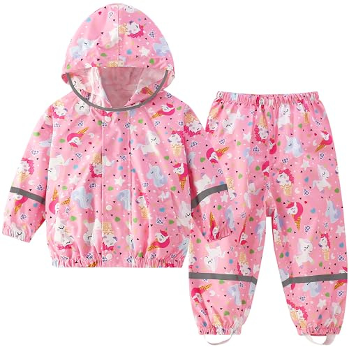 Combinaison Imperméables Enfant, Veste de Pluie + Pantalon Imperméable 2PCS Ensembles, Filles Garçons Manteaux Imperméables Pantalon de Pluie Réutilisables Vêtements de Pluie