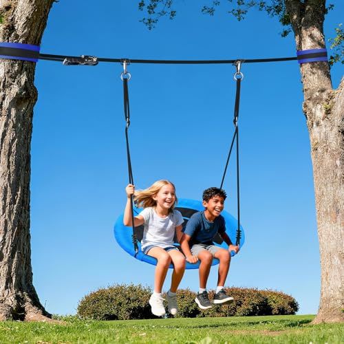 Hapfan Slackline Swing Sets for Backyard, 40 Saucer Swing Set Between Trees, Outdoor Play Equipment for Kids and Adults Backyard