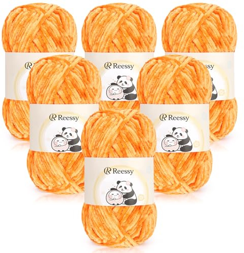 Reessy Chenille Yarn 600g, Chunky Chenille Yarn for Crochet&Knitting-Orange | Super Soft Fluffy Velvet Yarn, Chunky Knitting Wool Thick Yarn for Crochet Blanket, Amigurumi, Handbag, Hat, DIY Crafts
