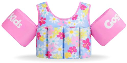 Gogokids Giubbotto di salvataggio per bambini con bracciali non gonfiabili, per bambini, portatile, regolabile, con cintura toracica, adatto per 2-6 anni (15-30 kg), per ragazze