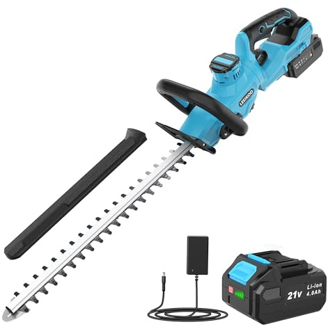 LEEIKOO Tagliasiepi a Batteria, Tagliasiepi Elettrico con 4.0Ah Batteria, 180° Regolabile Tagliasiepi, 51cm Lunghezza Lama, 16mm Distanza tra i Denti, Copri Lama per Siepi, Rami, Arbusti, Ramoscelli