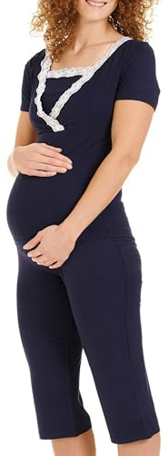 Herzmutter Pijama Corto para Embarazadas - Pijamas de enfermería - Pijama de Maternidad - Hospital Pijamas Premamá - Pijama de Lactancia - Azul-Rosa - 2500 (S, Azul)