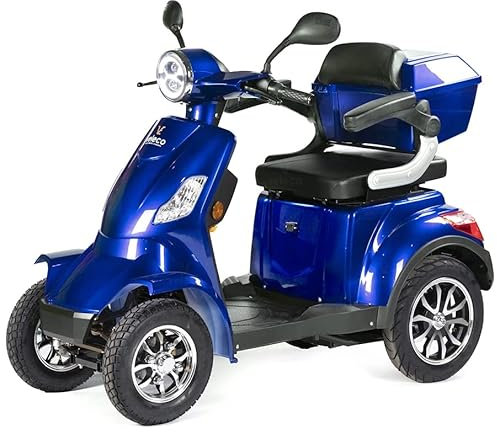 VELECO Faster - 4 Wheeled Mobility Device - Fully Assembled and Ready to use - Safe and Stable - Alarm - Spacious Storage & Cupholder(Blue)