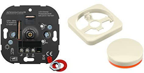 5 Jahre Garantie! EBROM® Unterputz LED Dimmer Drehdimmer + Busch Jäger Dimmerabdeckung 2115-212 DURO2000 cremeweiß, Phasenabschnitt, für LED 5-150 Watt + dimmbare Halogen etc. 15-400 W/VA