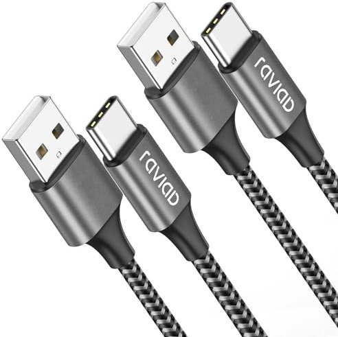 RAVIAD USB C Cable 2M 2Pack, Type C Charger Cable Fast Charging Nylon Braided USB C Charger Cable Compatible with iPhone 16 15 Pro Max, Samsung Galaxy S23 S22 S21 S20 A53, Huawei P40 P30, Google Pixel