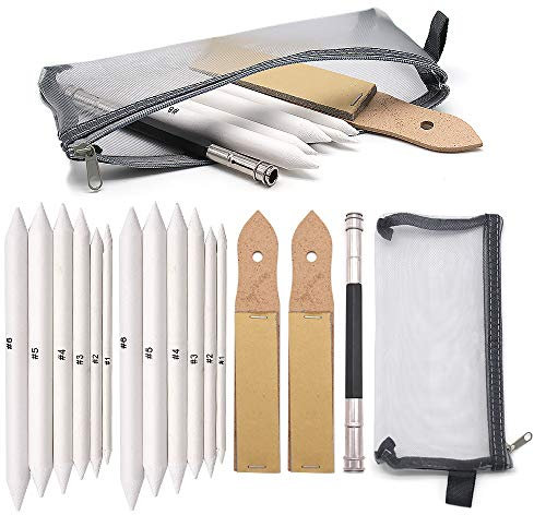 Papierwischer-Set, 16-teilig, Papierblender- und Schleifset für Skizze, Kunst, Zeichnen, Künstler, Basteln, Schleifpapier, Schleifpapier-Blöcke, Bleistift, Tortillon, Verlängerungswerkzeug