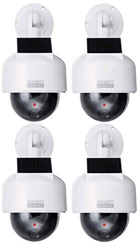 Lot de 4 caméras factice de Surveillance solaires Professionnelles Speed Dome - avec Objectif, câble et LED Clignotantes