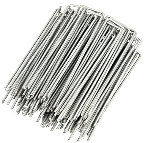 GardenMate 50-pack rostskydd 15 cm 11 mätare kraftig platt topp U-formad trädgård säkrande insatser/spikar/stift/pinnar – galvaniserade sodhäftklamrar för förankring landskapstyg, många fler