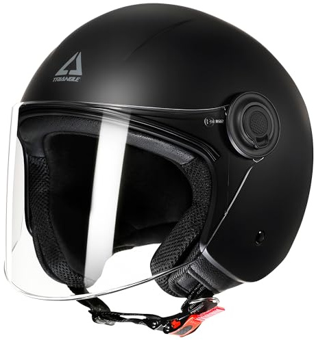 TRIANGLE Open Face Motorcycle Helmet Retro 3/4 Helmets with Clear Visor for Men Women DOT Approved