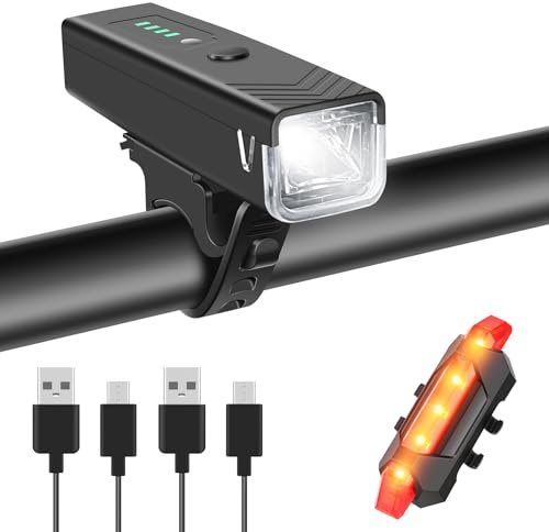 WGGE Ultra Bright USB Rechargeable Bike Light Set,Powerful Bicycle Front Headlight and Back Taillight,Easy to Install for Night Riding Fits All Bicycles,Mountain,Road or Camping