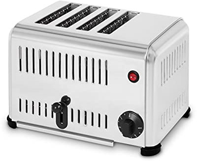 VERTES Tostadora Gastro 4 rebanadas eléctrica 2300W acero inoxidable (temporizador con campana, bandeja recogemigas, calentamiento separado del eje, 4 pies antideslizantes, 2 o 4 tostadas simultáneas)