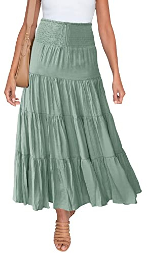 HAEOF Jupe longue d'été 2024 pour femme - Taille haute - Style bohème décontracté - Cordon de serrage - Coupe trapèze, XL