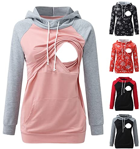 Felpa 2 in 1 per Allattamento Doppio Strato Primavera Maglietta Premaman Maniche Lunghe Maglia Gravidanza Camicetta Incinta T Shirt Manica Lunga Donna maternità Maglia T Shirt Top Magliette