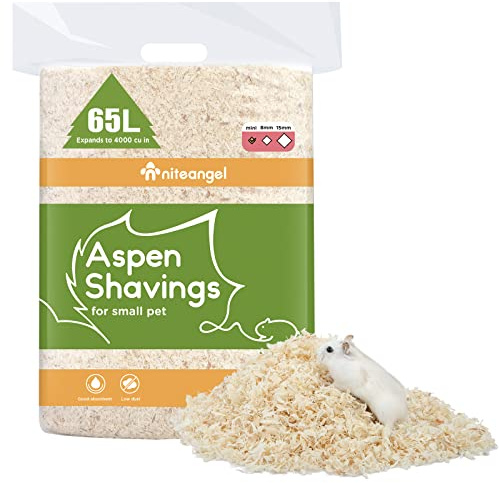 Niteangel Aspen Shaving Hamster Beddings for Syrian Dwarf Hamster Gerbil Mice Degu Rat Rabbit Bunny Guinea Pig Chinchilla Hedgehog or Other Small Pets (65L - Mini)