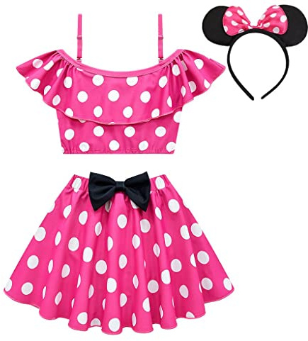 Lito Angels Traje de baño Tankini de Dos Pieza Ratona Mouse con Aro de Pelo para Niñas Pequeñas Talla 2-3 años, Rosa Caliente (Número de Etiqueta 90)